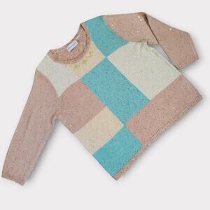 Alfred Dunner Sweater Womens  Large Patchwork Color block Sequins Beads …